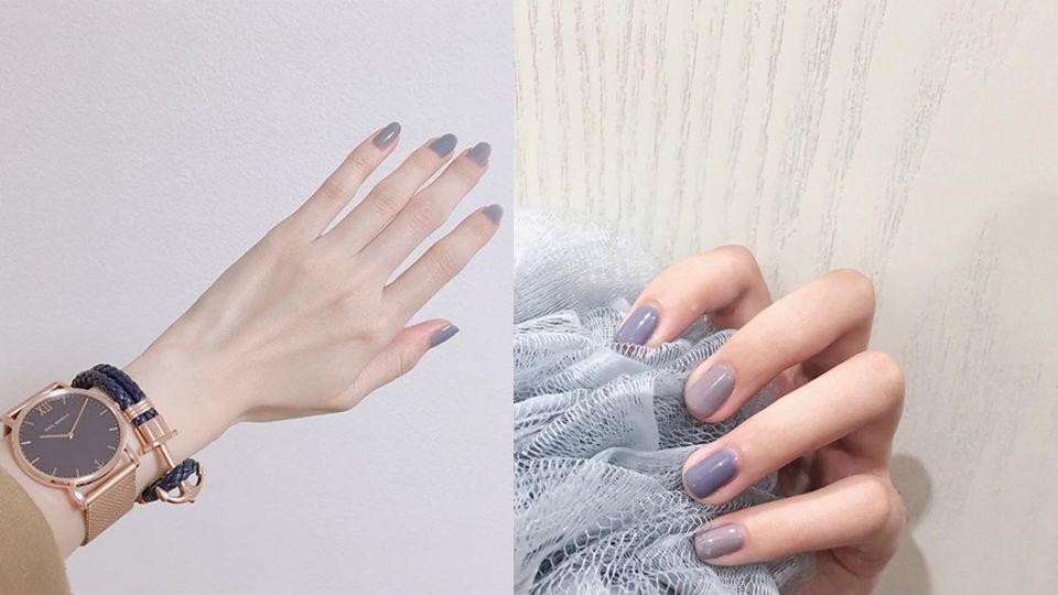 春季顯白「灰藍×粉紫」純色美甲！符合日本令和元年代表色，一抹直接白三階