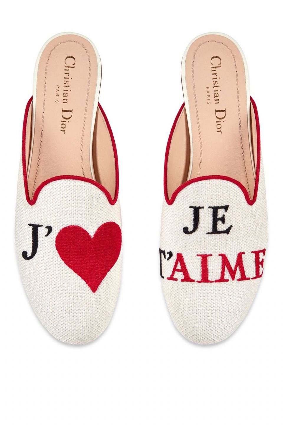 Dior amour 不對稱標語白色刺繡棉質穆勒鞋，NT. 28,000