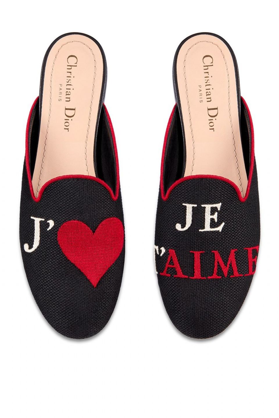 Dior amour 不對稱標語黑色刺繡棉質穆勒鞋，NT. 28,000