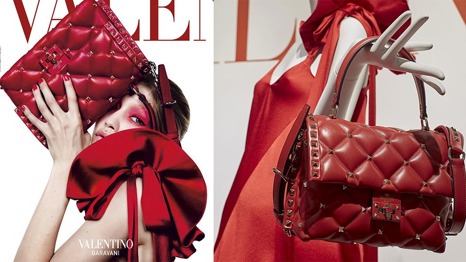 超模Gigi Hadid詮釋Valentino春夏新包！大紅格紋鉚釘包必收！
