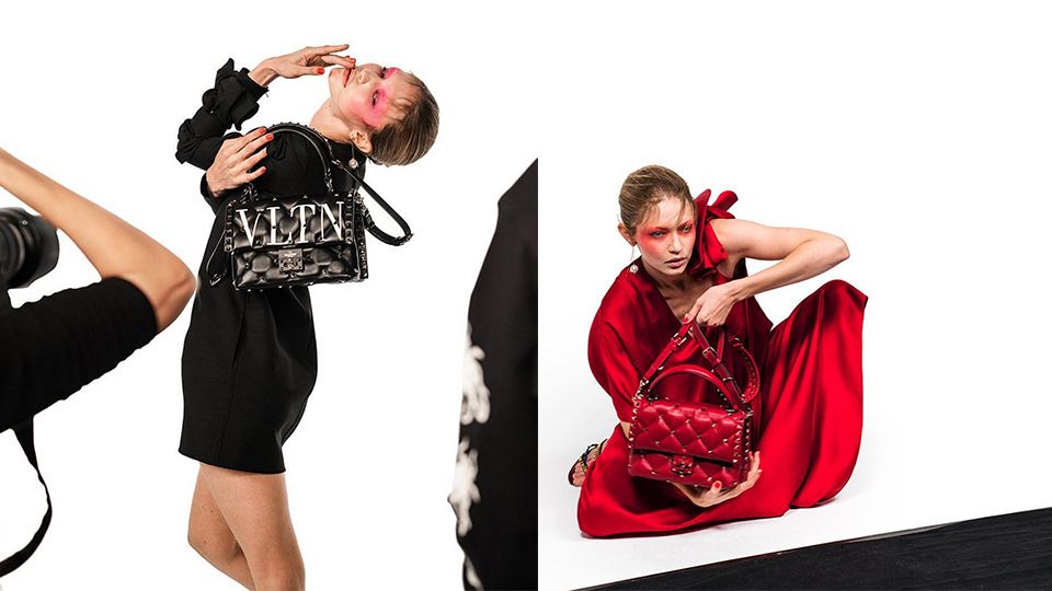 超模Gigi Hadid詮釋Valentino春夏新包！大紅格紋鉚釘包必收！