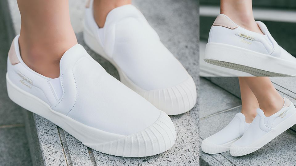 adidas Originals EVERYN SLIP ON小白鞋！奶油色和裸膚色懶人鞋春夏必備