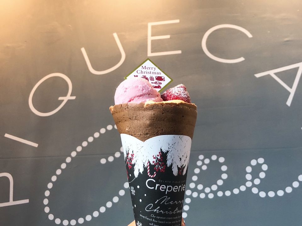 gelato pique café推聖誕限定口味，草莓卡士達冰淇淋可麗餅好吃又好拍！