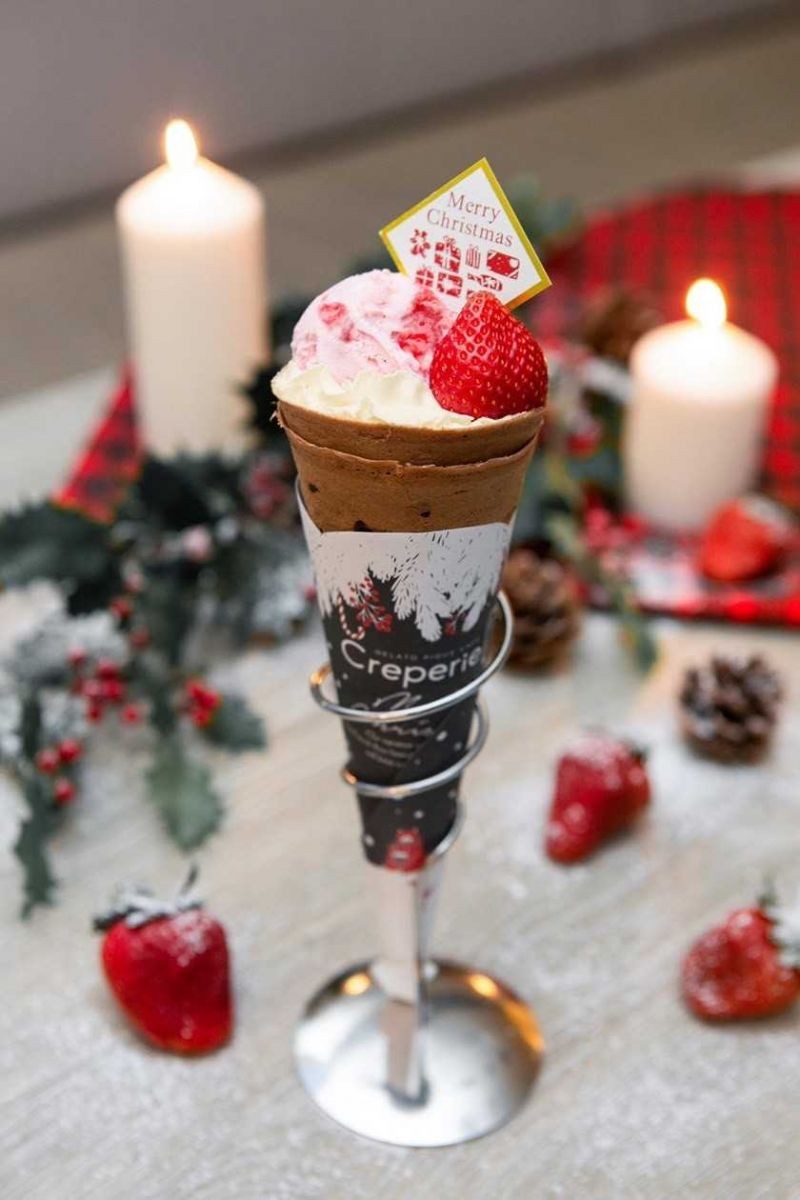 gelato pique café推聖誕限定口味，草莓卡士達冰淇淋可麗餅好吃又好拍！