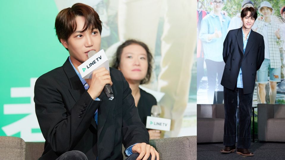 LINE TV《EXO的爬梯子世界旅行 》慶功記者會，Suho、Kai學台語笑到癱坐沙發上