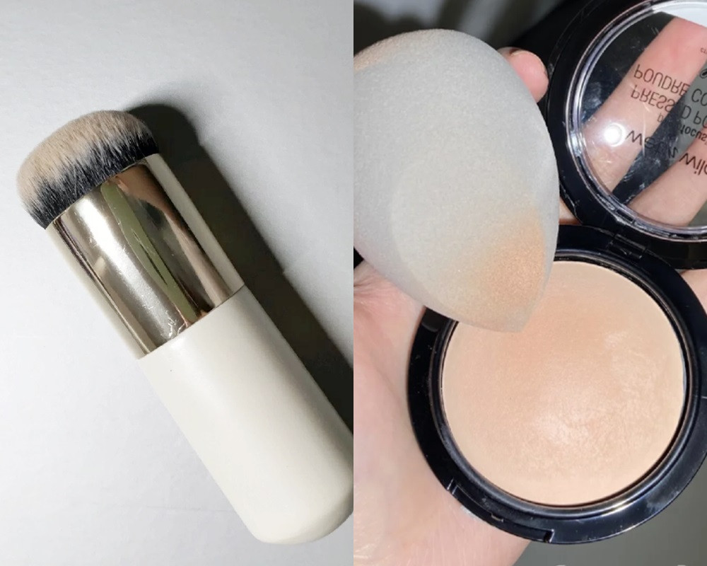 粉餅高遮瑕力用法STEP 3:刷具用點壓、美妝蛋用在脫皮處