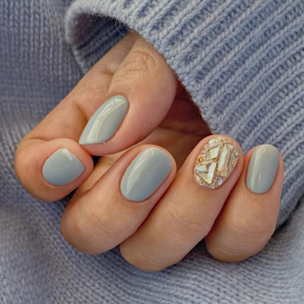 2020顯白純色美甲範本3:灰藍色