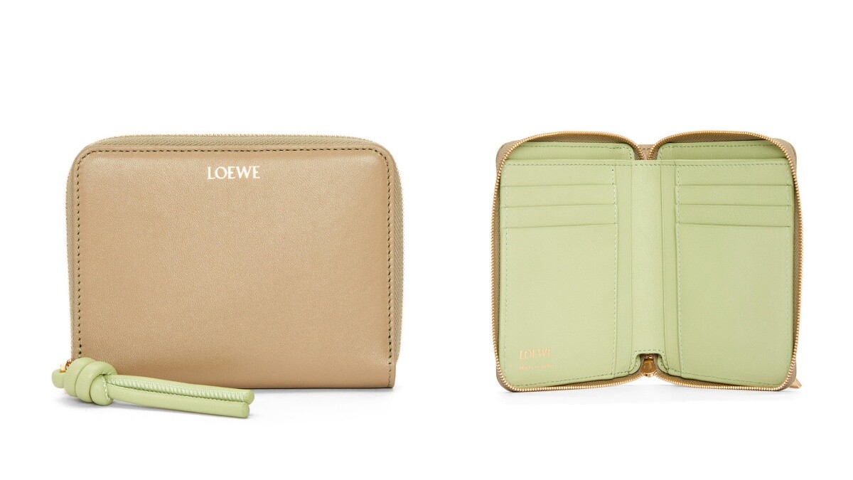 2023奶茶色精品短夾推薦3:LOEWE經典扭結拉鍊短夾